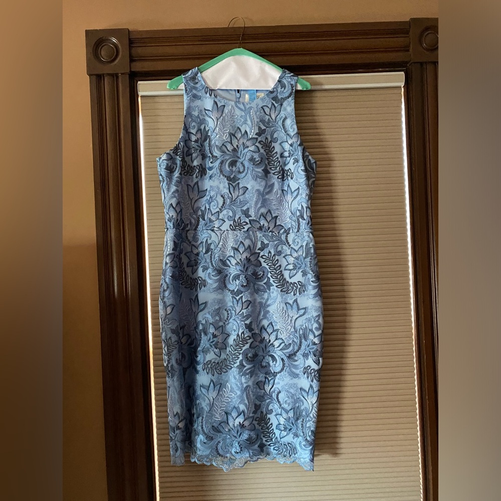 Knee Length Broached Blue Dress